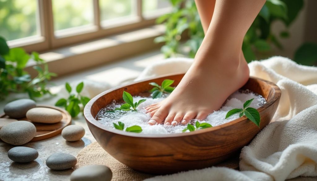 découvrez notre recette miracle de bain de pied au bicarbonate et vinaigre, un remède naturel pour des pieds doux et revitalisés. apprenez à préparer ce soin apaisant qui élimine les impuretés et laisse une sensation de fraîcheur.