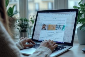 Personne travaillant sur un ordinateur portable avec des plantes
