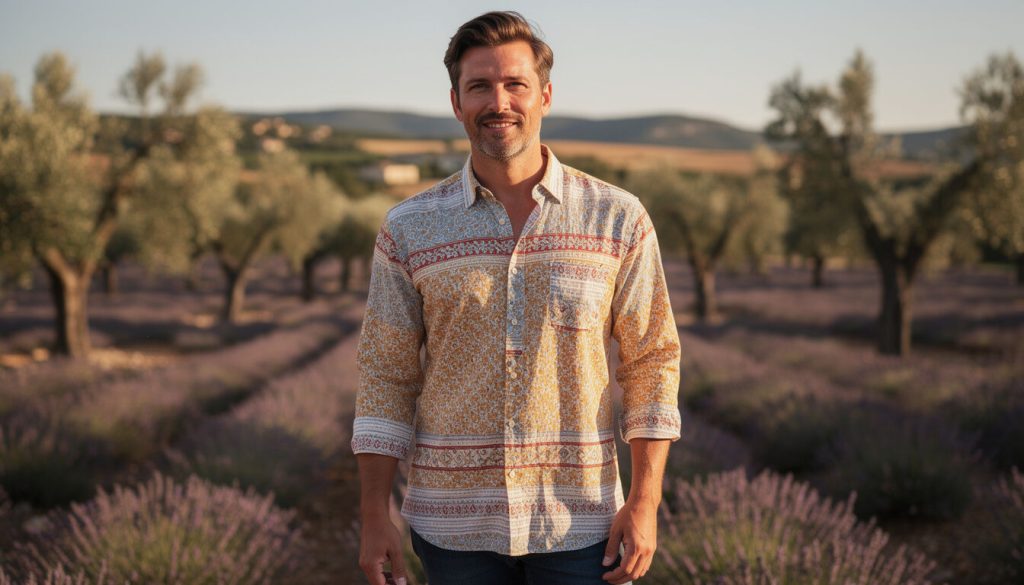 Découvrez notre chemise provençale authentique pour homme, fabriquée avec soin en Provence. Alliez élégance et tradition grâce à un vêtement de qualité, idéal pour un style unique et confortable.